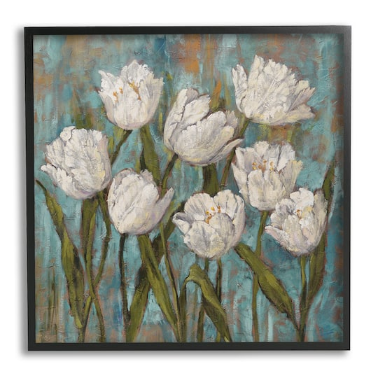 Stupell Industries Vintage Country White Tulips over Distressed Soft Blue in Frame Wall Art